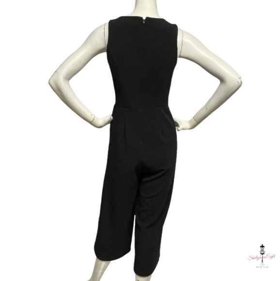 Rachel Zoe | Black Jumpsuit Crop Wide Leg Pants Stretch Grommet Tie Waist Size 6 - Picture 6 of 15